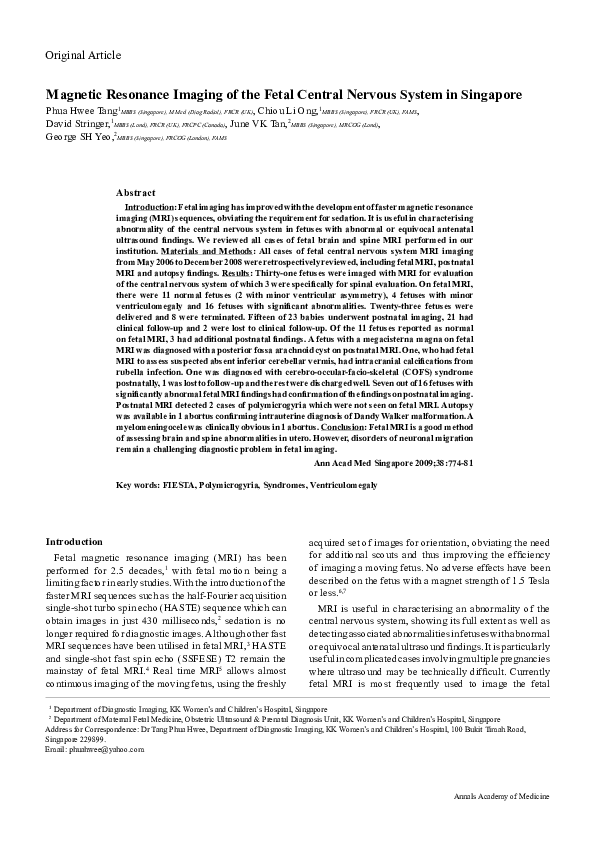 (PDF) Magnetic resonance imaging of the fetal central nervous system in ...