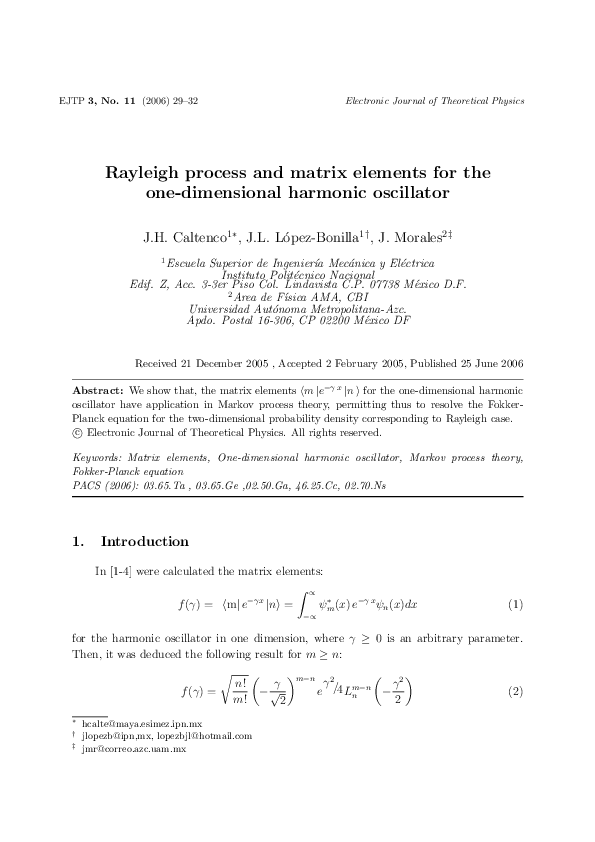 (PDF) Rayleigh process and matrix elements for the one-dimensional ...