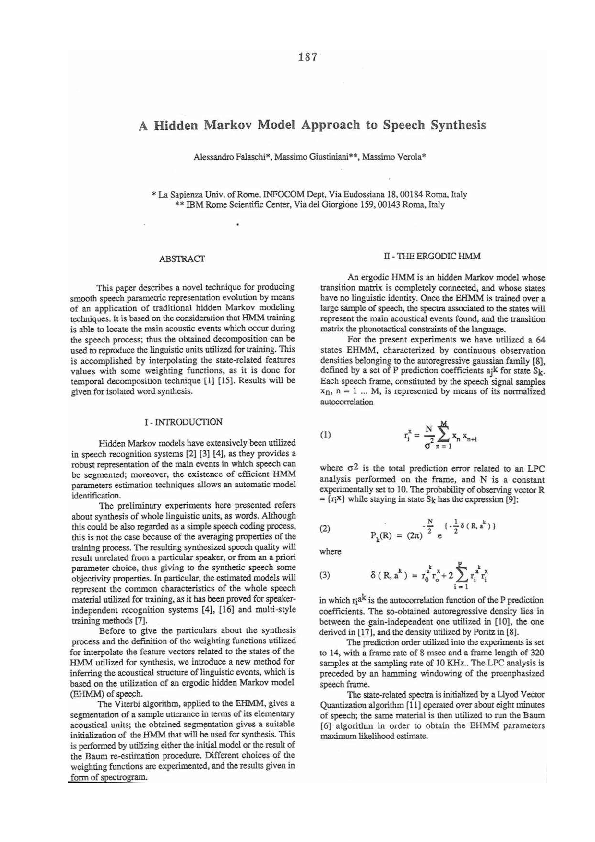 (PDF) A hidden Markov model approach to speech synthesis