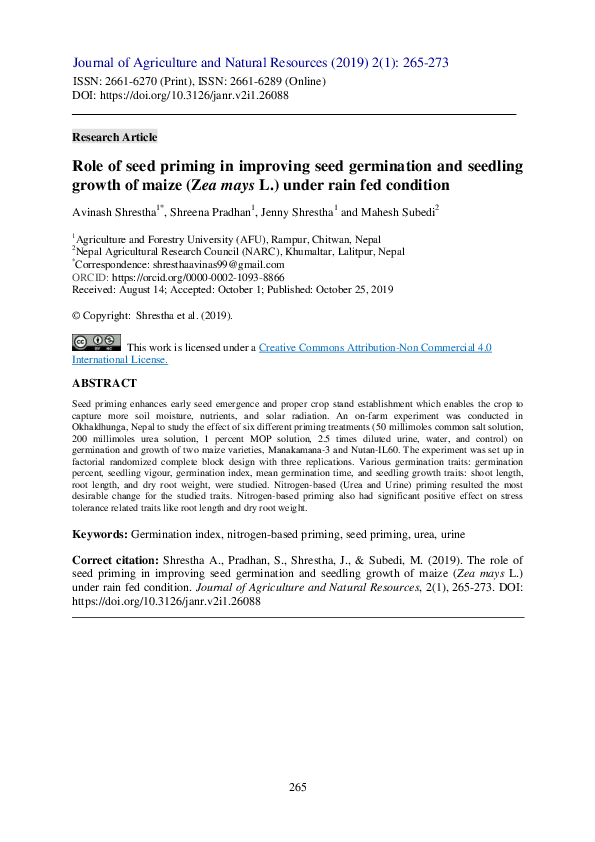 (PDF) Role of seed priming in improving seed germination and seedling ...