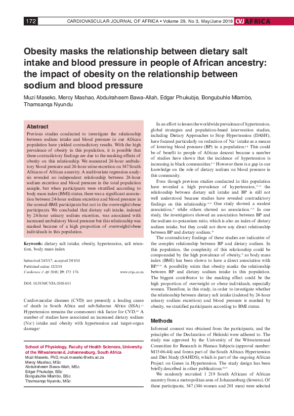 (PDF) Obesity masks the relationship between dietary salt intake and ...