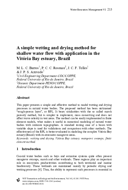 (PDF) A simple wetting and drying method for shallow water flow with ...