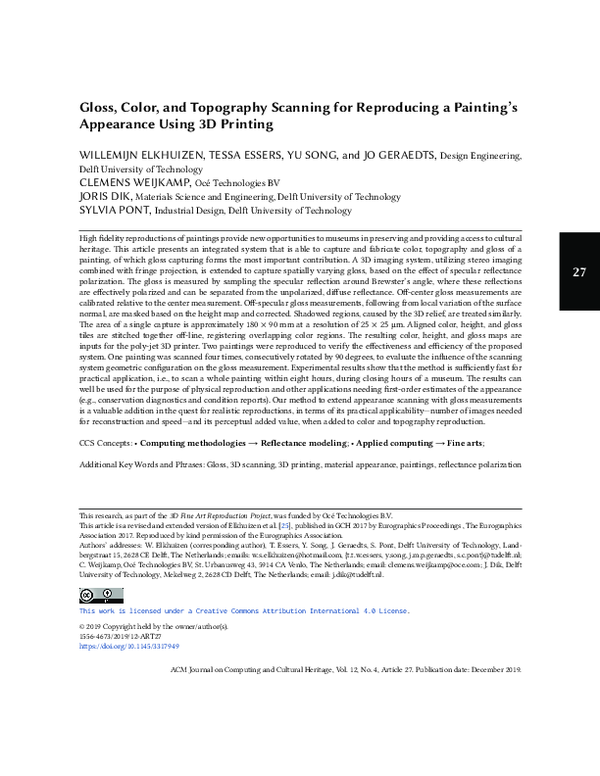 (PDF) Gloss, Color, and Topography Scanning for Reproducing a Painting’s Appearance Using 3D