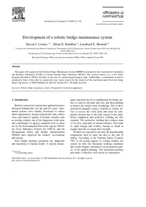 (PDF) Development of a robotic bridge maintenance system