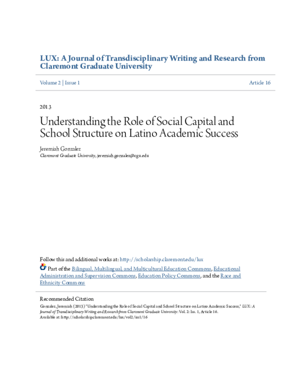 (PDF) Understanding the Role of Social Capital and School Structure on ...