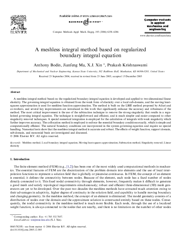 (PDF) A meshless integral method based on regularized boundary integral ...