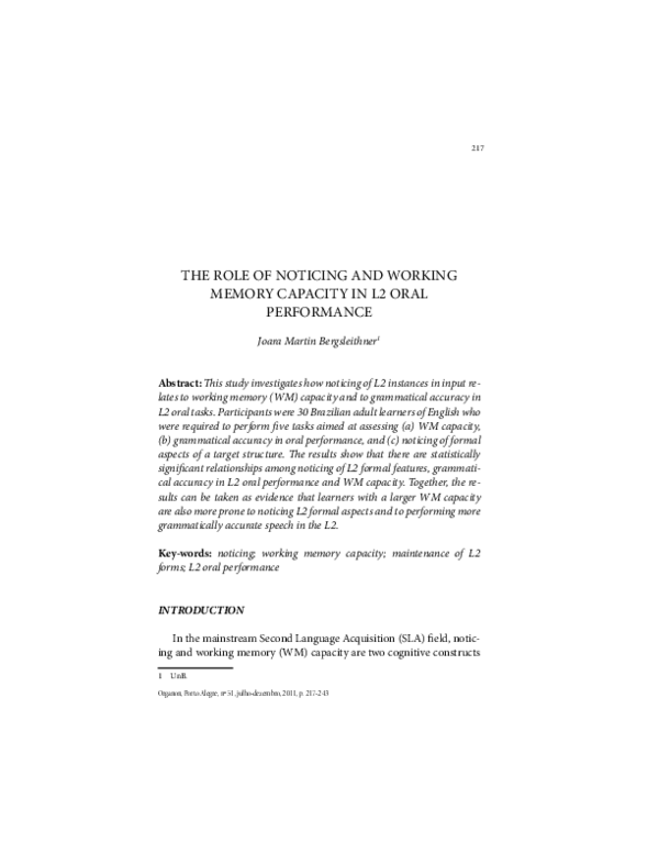 (PDF) The Role of Noticing and Working Memory Capacity in L2 Oral ...