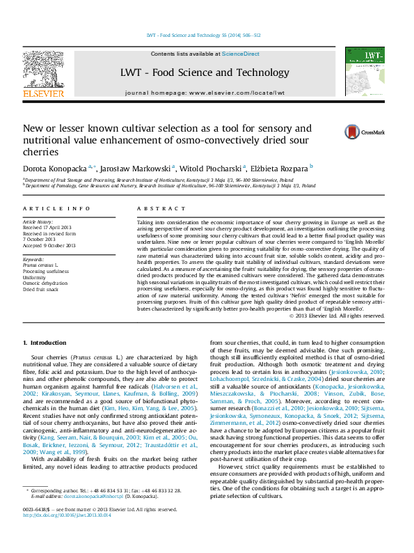 (PDF) New or lesser known cultivar selection as a tool for sensory and ...