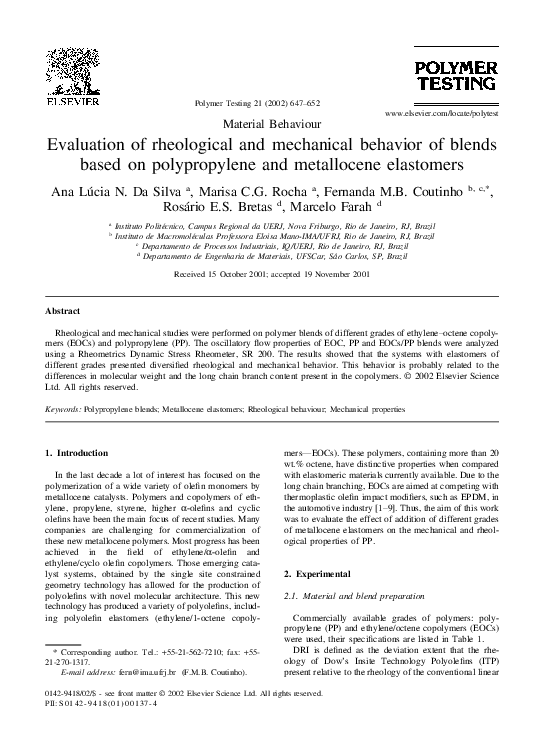(PDF) Evaluation of rheological and mechanical behavior of blends based ...