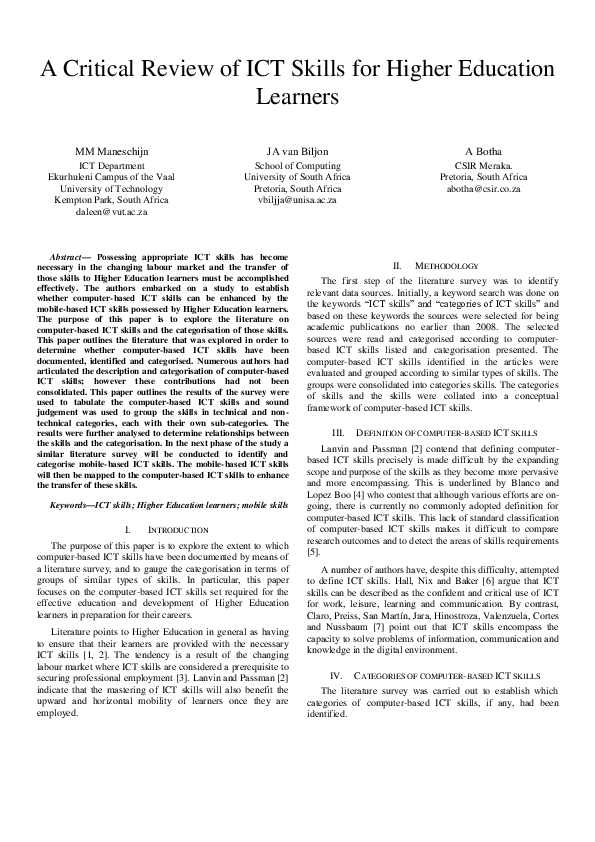 (PDF) A critical review of ICT skills for higher education learners