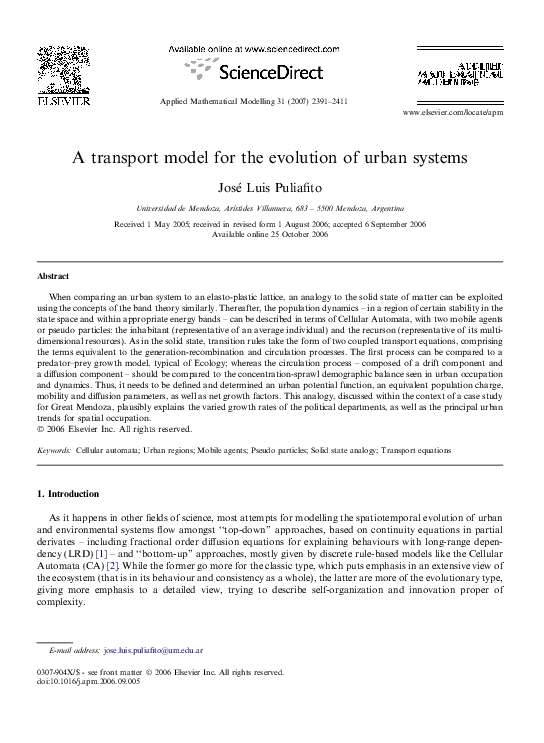 (PDF) A transport model for the evolution of urban systems