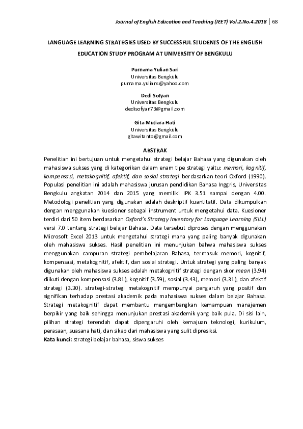 (PDF) Language Learning Strategies Used by Successful Students of the ...