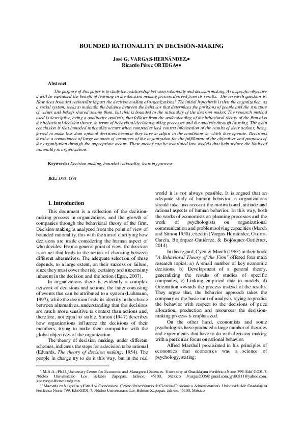 (PDF) BOUNDED RATIONALITY IN DECISION-MAKING