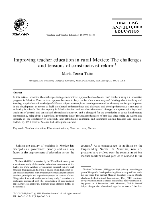 (PDF) Improving teacher education in rural Mexico: The challenges and ...