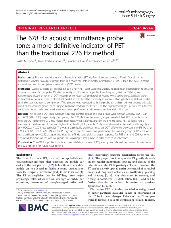 (PDF) The 678 Hz acoustic immittance probe tone: a more definitive ...