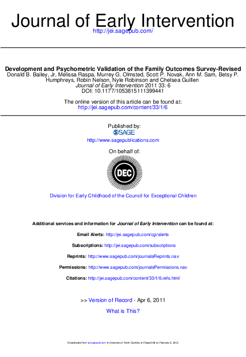 (PDF) Development and Psychometric Validation of the Family Outcomes ...