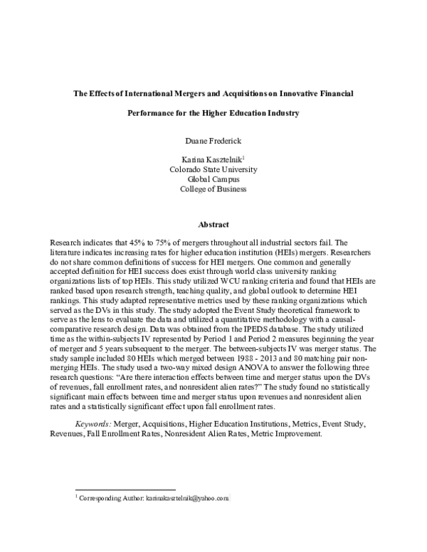 (PDF) The Effects of International Mergers and Acquisitions on ...