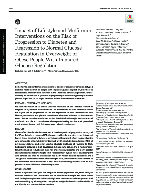 (PDF) Impact of Lifestyle and Metformin Interventions on the Risk of ...