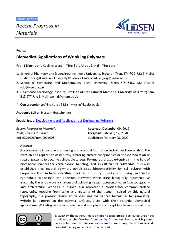 (PDF) Biomedical Applications of Wrinkling Polymers