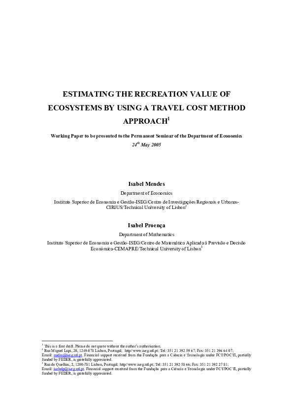 (PDF) Estimating the Recreation Value of Ecosystems by Using a Travel ...