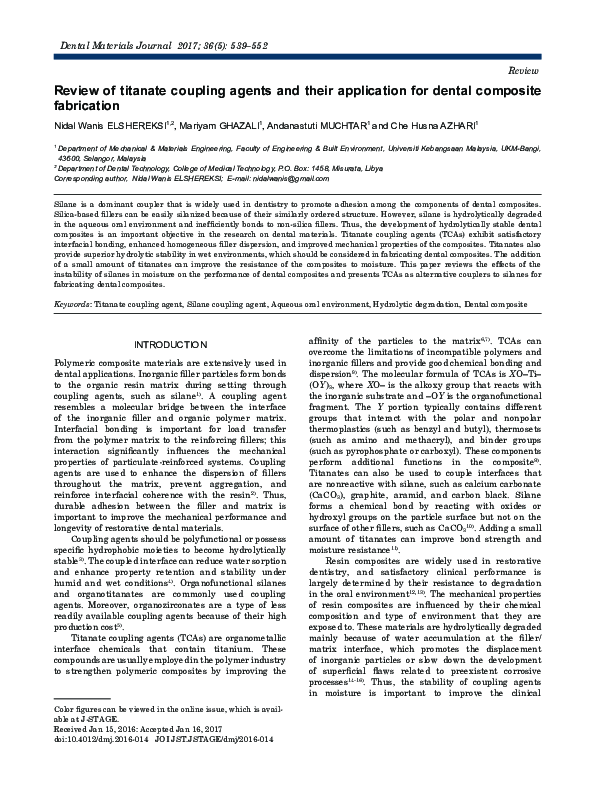 (PDF) Review of titanate coupling agents and their application for dental composite fabrication