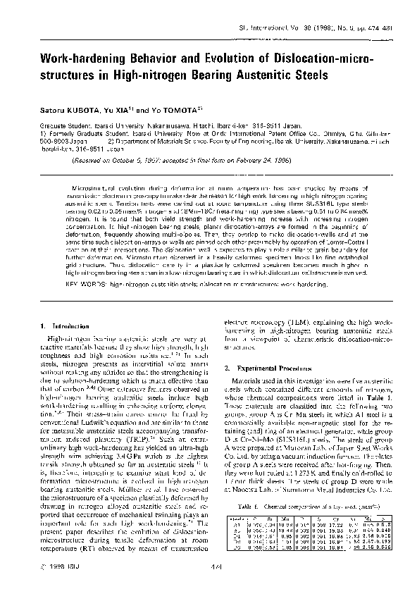 (PDF) Work-hardening Behavior and Evolution of Dislocation ...