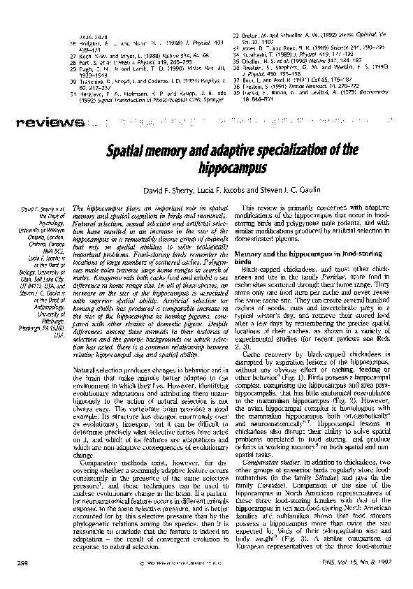 (PDF) Spatial memory and adaptive specialization of the hippocampus