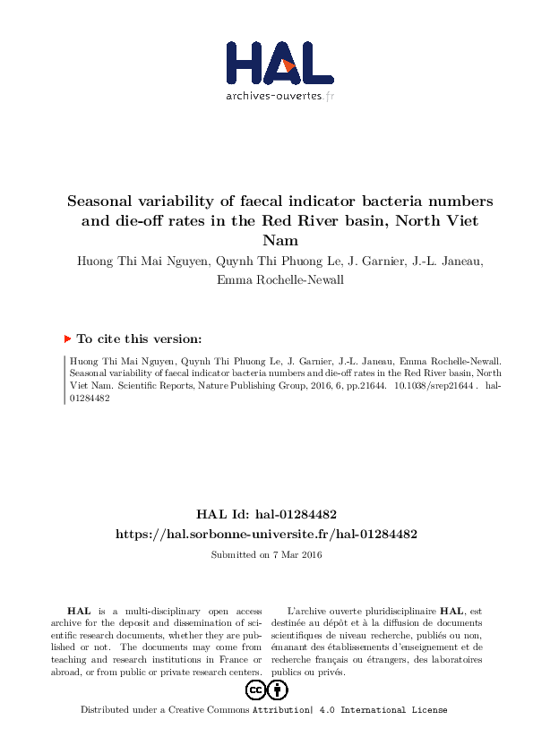 (PDF) Seasonal variability of faecal indicator bacteria numbers and die ...