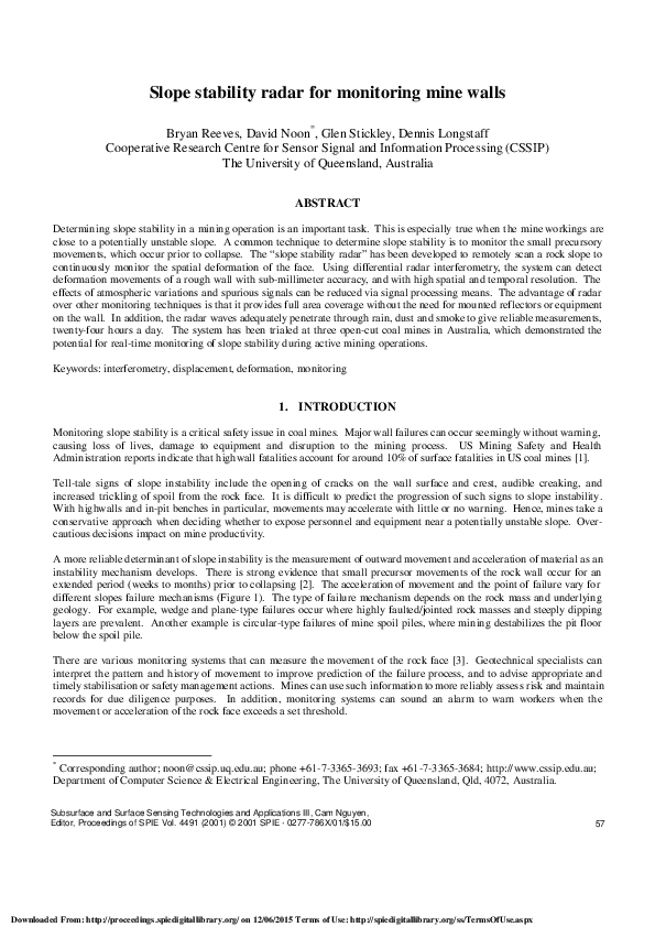 (PDF) Slope stability radar for monitoring mine walls