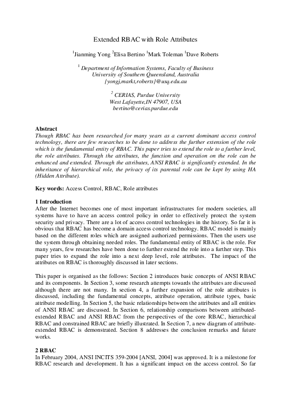 (PDF) Extended RBAC with role attributes