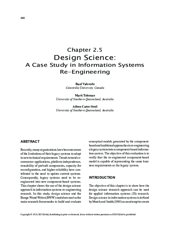 (PDF) Design science: A case study in information systems re-engineering