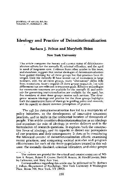 (PDF) Ideology and Practice of Deinstitutionalization