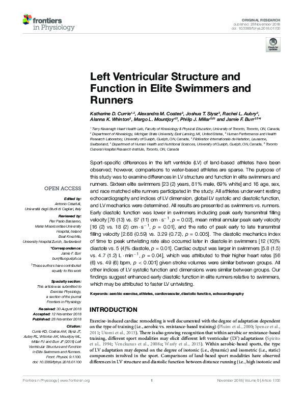 (PDF) Left Ventricular Structure and Function in Elite Swimmers and Runners