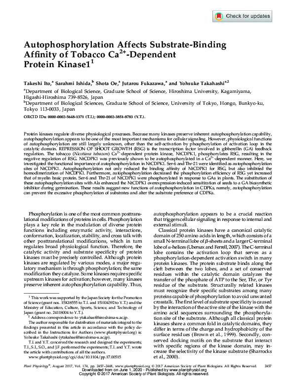 (PDF) Autophosphorylation Affects SubstrateBinding Affinity of Tobacco