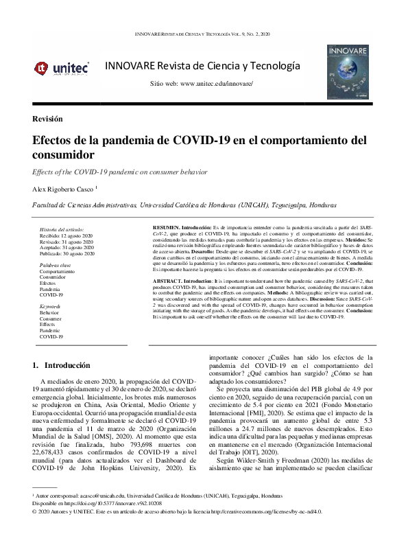 (PDF) Efectos de la pandemia de COVID-19 en el comportamiento del ...