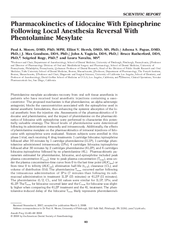 (PDF) of Lidocaine With Epinephrine Following Local Anesthesia Reversal With