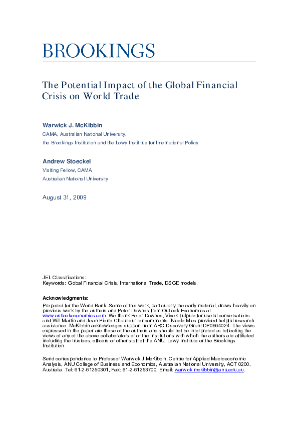 (PDF) The Potential Impact Of The Global Financial Crisis On World Trade