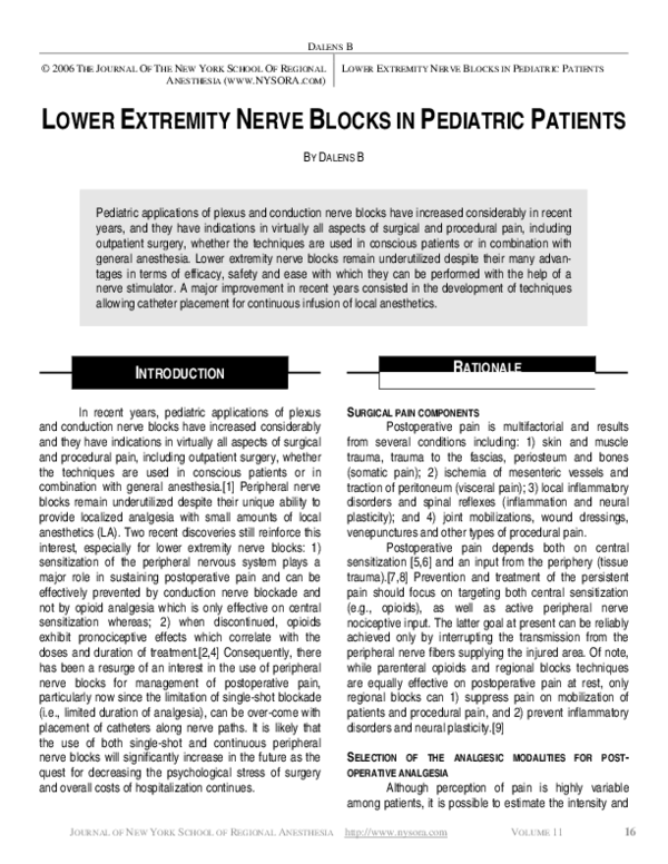 (PDF) Lower extremity nerve blocks in pediatric patients Bernard