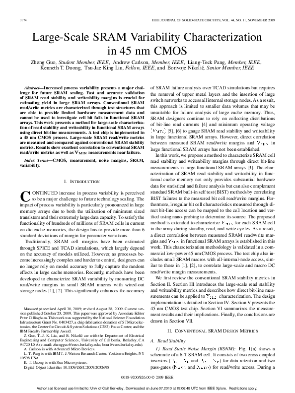 (PDF) Large-Scale SRAM Variability Characterization in 45 nm CMOS