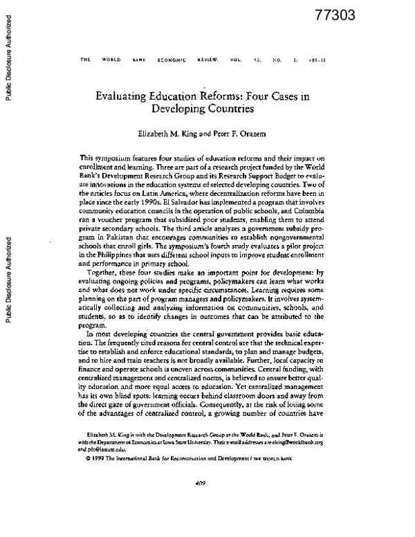(PDF) Evaluating Education Reforms: Four Cases in Developing Countries