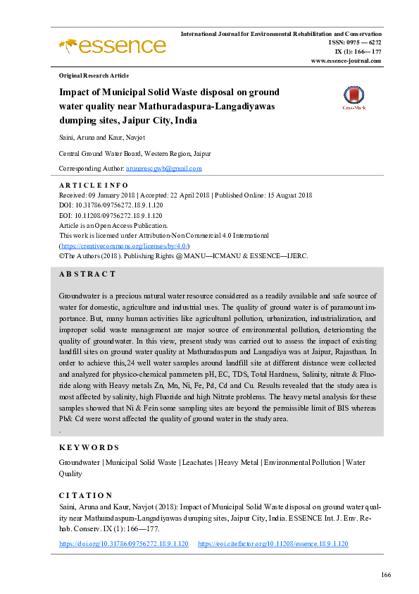 (PDF) Impact of Municipal Solid Waste disposal on ground water quality ...