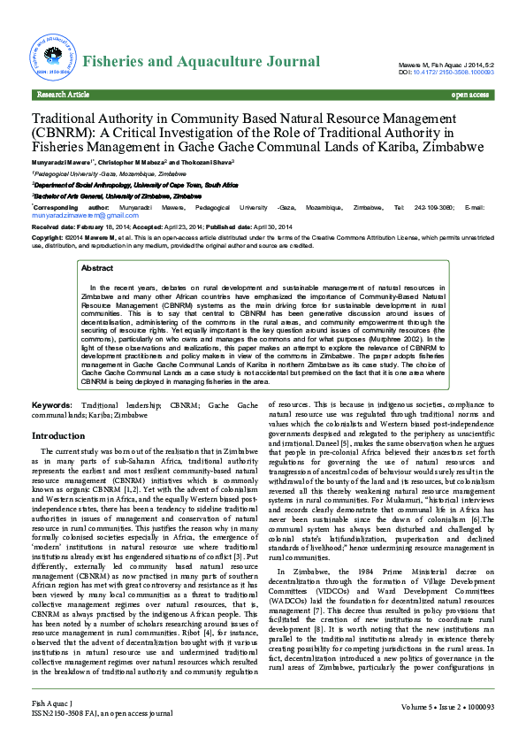 (PDF) Traditional Authority in Community Based Natural Resource ...