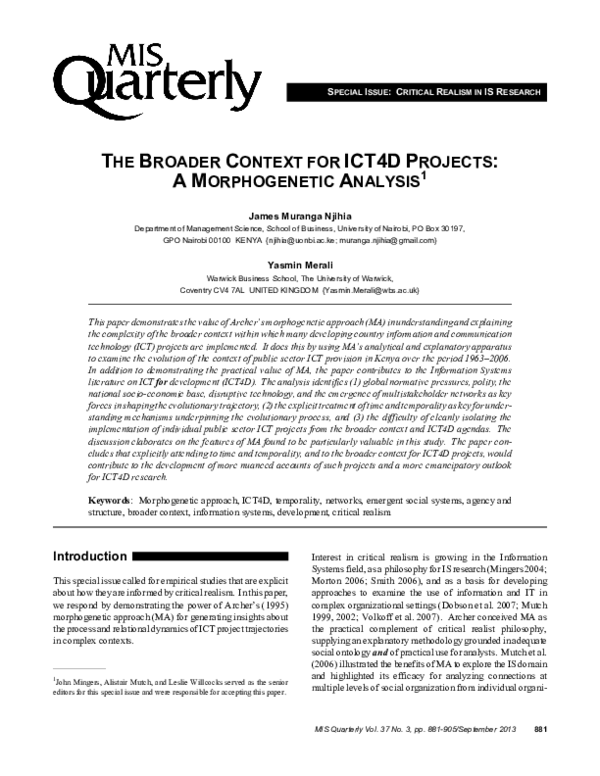 (PDF) The Broader Context for ICT4D Projects: A Morphogenetic Analysis