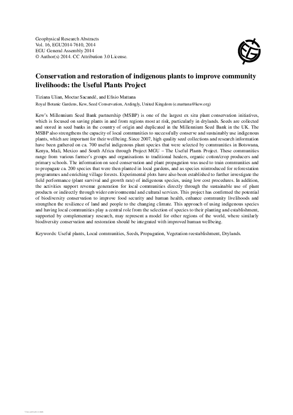 (PDF) Conservation and restoration of indigenous plants to improve ...