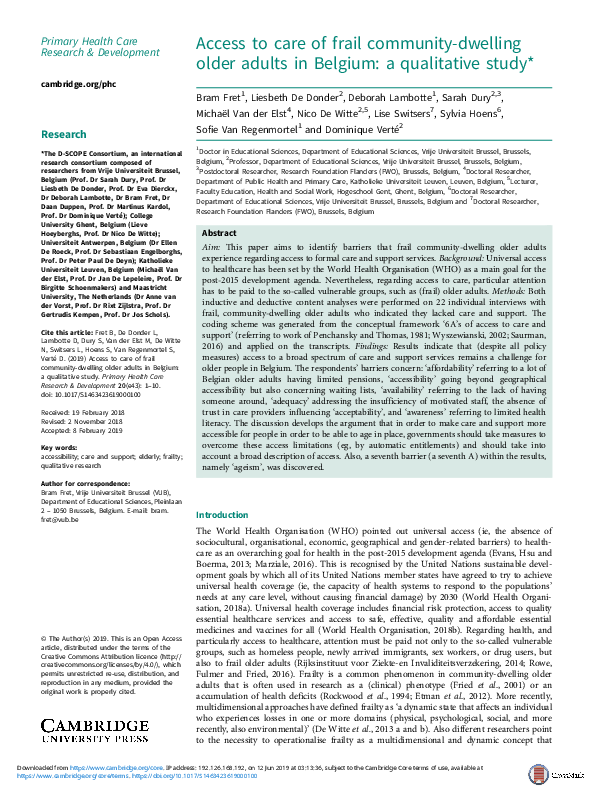 (PDF) Access to care of frail community-dwelling older adults in ...