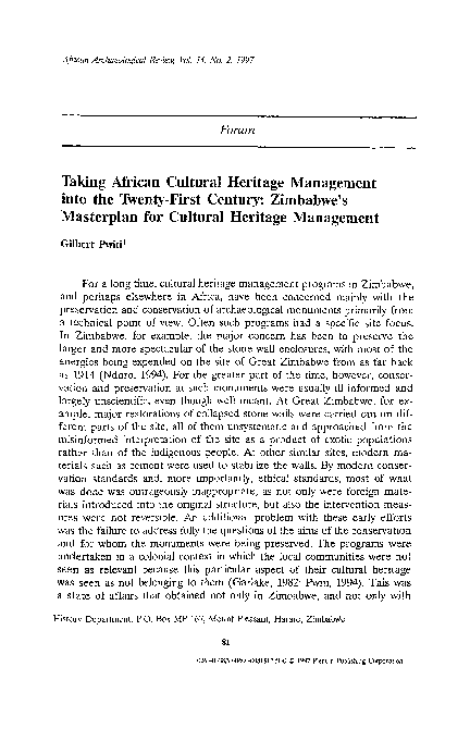 (PDF) Taking African cultural heritage management into the twenty-first ...