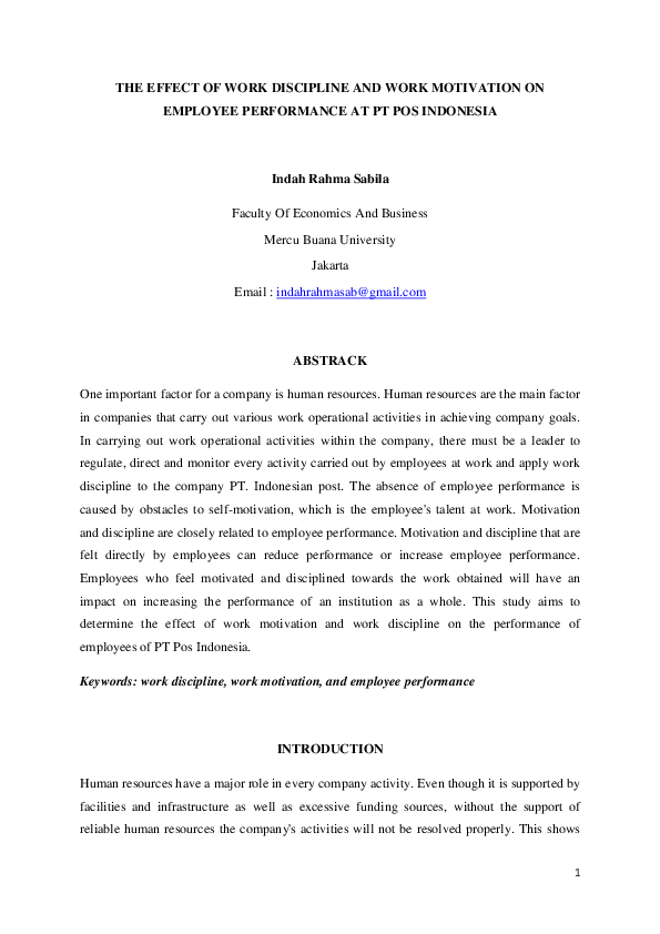 (PDF) THE EFFECT OF WORK DISCIPLINE AND WORK MOTIVATION ON EMPLOYEE ...