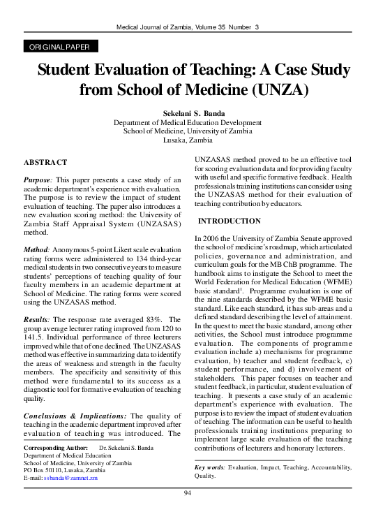 (PDF) Student Evaluation of Teaching: A Case Study from School of ...