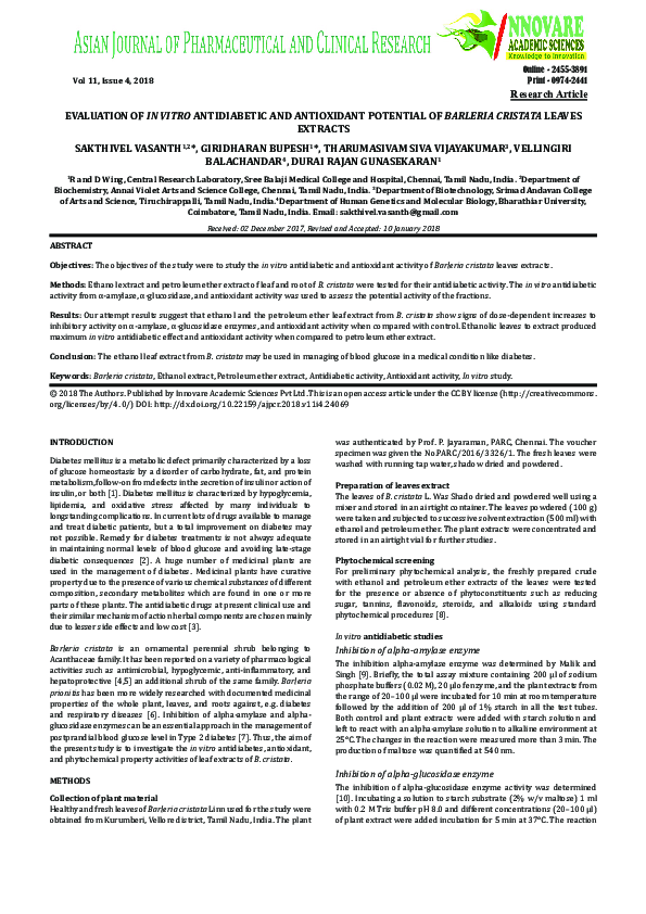 (PDF) Evaluation of in vitro antidiabetic and antioxidant ...