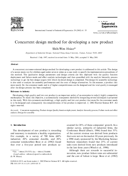 (PDF) Concurrent design method for developing a new product